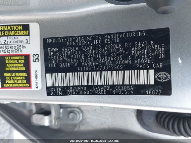 Photo 8 VIN: 4T1B61HK7JU123691 - TOYOTA CAMRY 