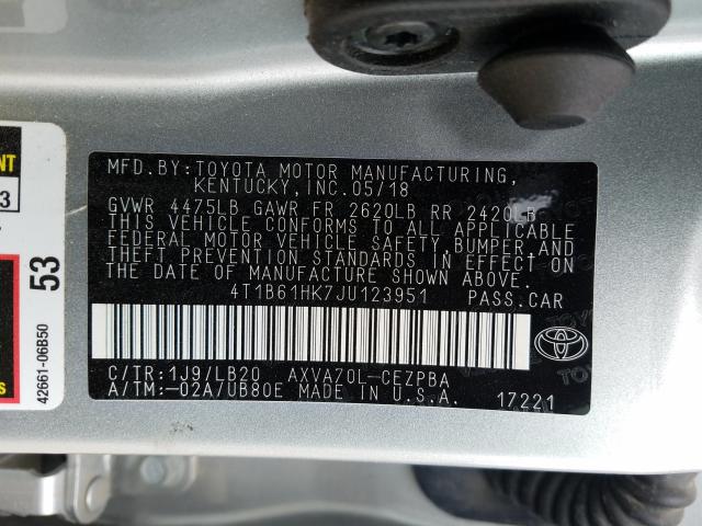 Photo 9 VIN: 4T1B61HK7JU123951 - TOYOTA CAMRY XSE 