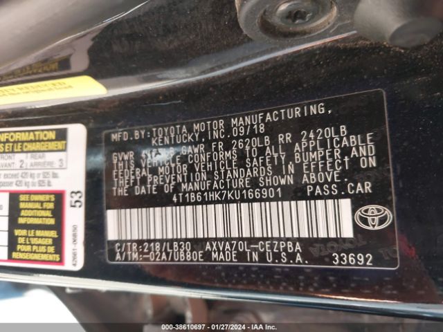 Photo 8 VIN: 4T1B61HK7KU166901 - TOYOTA CAMRY 