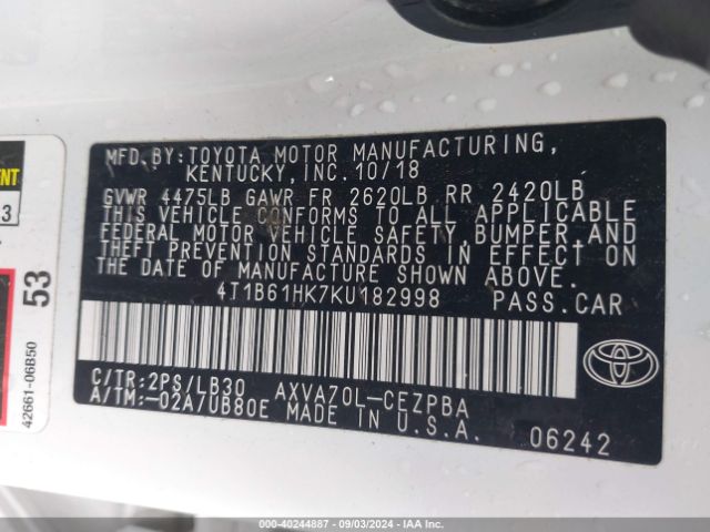 Photo 8 VIN: 4T1B61HK7KU182998 - TOYOTA CAMRY 