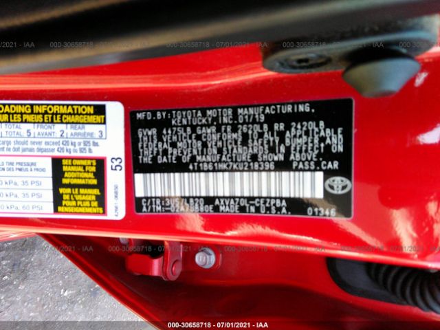 Photo 8 VIN: 4T1B61HK7KU218396 - TOYOTA CAMRY 