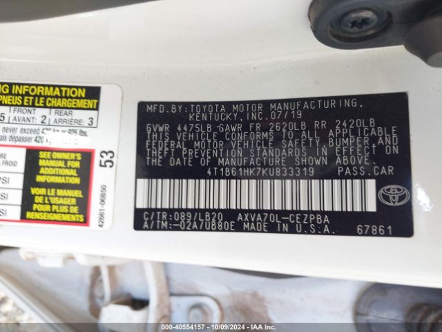 Photo 8 VIN: 4T1B61HK7KU833319 - TOYOTA CAMRY 