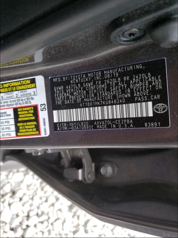 Photo 9 VIN: 4T1B61HK7KU848340 - TOYOTA CAMRY XSE 