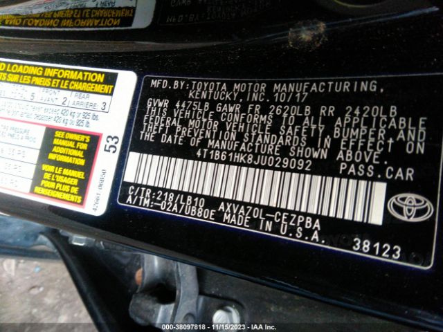 Photo 8 VIN: 4T1B61HK8JU029092 - TOYOTA CAMRY 