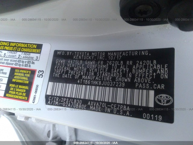 Photo 8 VIN: 4T1B61HK8JU037239 - TOYOTA CAMRY 