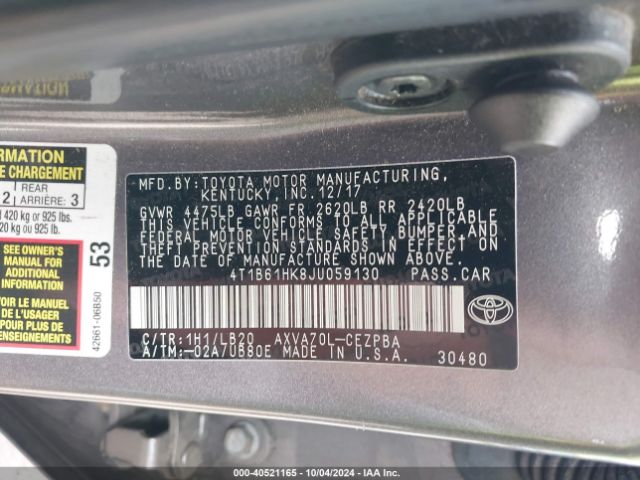 Photo 8 VIN: 4T1B61HK8JU059130 - TOYOTA CAMRY 