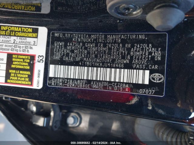 Photo 8 VIN: 4T1B61HK8JU118466 - TOYOTA CAMRY 