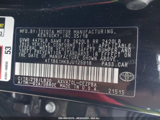 Photo 8 VIN: 4T1B61HK8JU125918 - TOYOTA CAMRY 