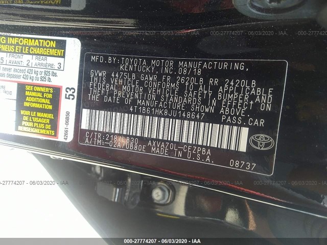 Photo 8 VIN: 4T1B61HK8JU148647 - TOYOTA CAMRY 