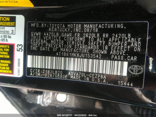 Photo 8 VIN: 4T1B61HK8JU153542 - TOYOTA CAMRY 