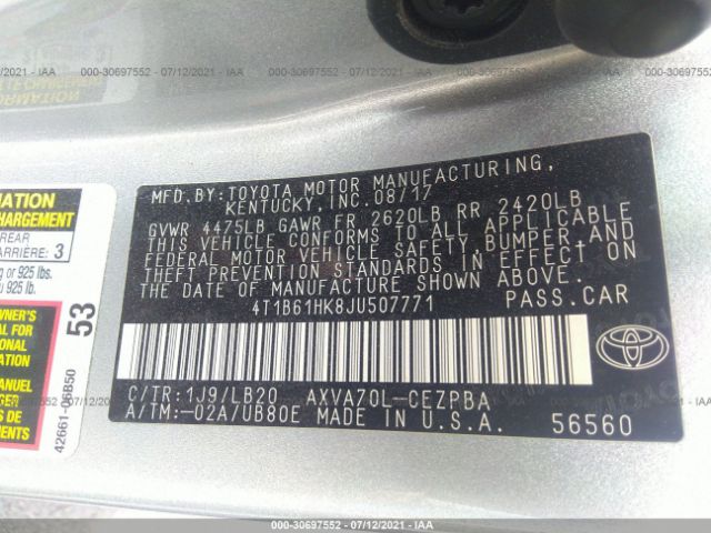 Photo 8 VIN: 4T1B61HK8JU507771 - TOYOTA CAMRY 