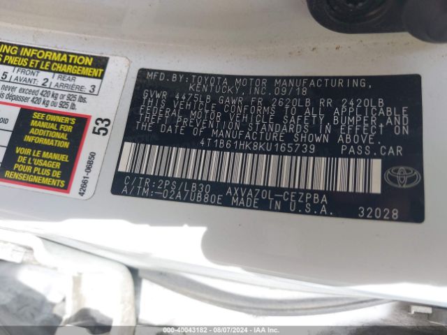 Photo 8 VIN: 4T1B61HK8KU165739 - TOYOTA CAMRY 