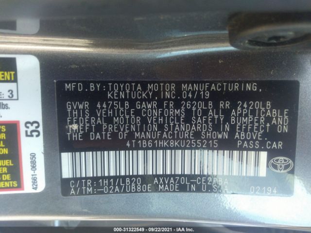 Photo 8 VIN: 4T1B61HK8KU255215 - TOYOTA CAMRY 