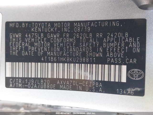 Photo 8 VIN: 4T1B61HK8KU298811 - TOYOTA CAMRY 