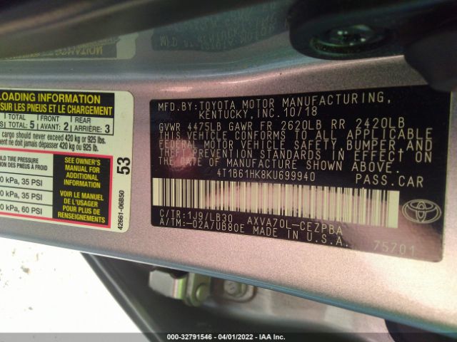 Photo 8 VIN: 4T1B61HK8KU699940 - TOYOTA CAMRY 