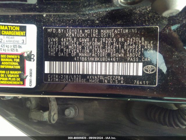 Photo 8 VIN: 4T1B61HK8KU804461 - TOYOTA CAMRY 