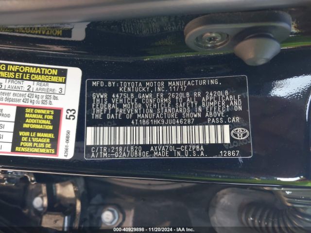 Photo 8 VIN: 4T1B61HK9JU046287 - TOYOTA CAMRY 