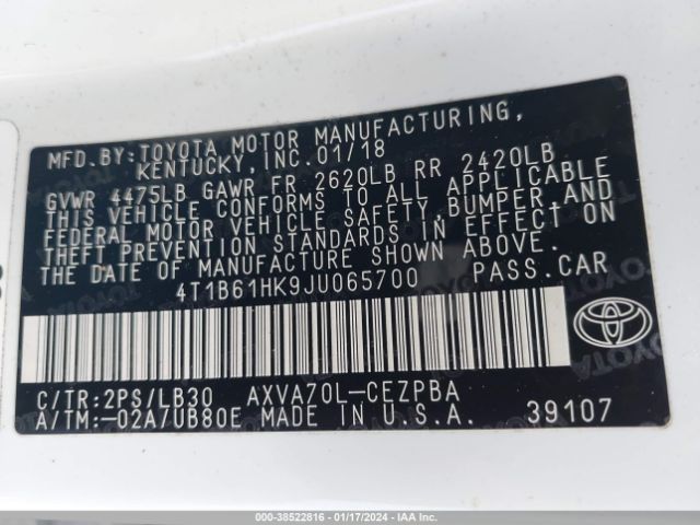 Photo 8 VIN: 4T1B61HK9JU065700 - TOYOTA CAMRY 