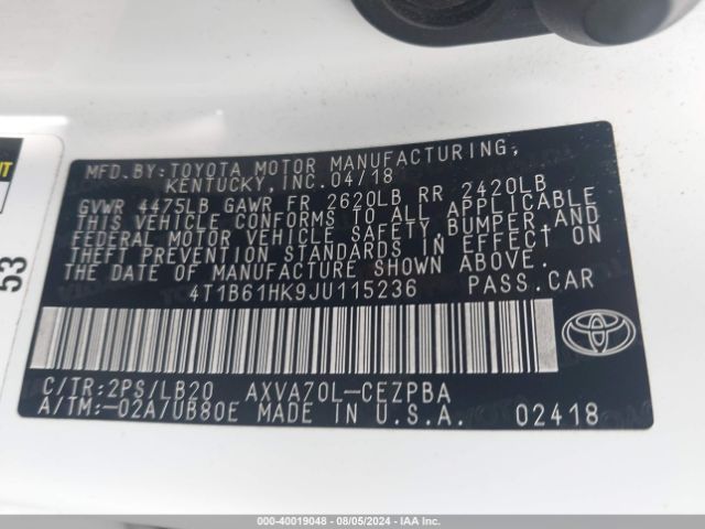 Photo 8 VIN: 4T1B61HK9JU115236 - TOYOTA CAMRY 