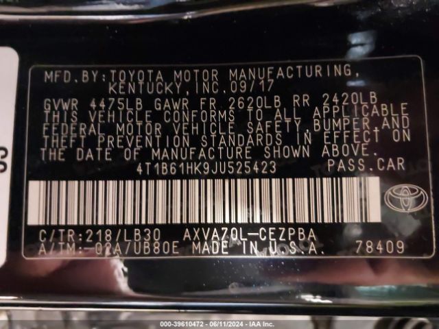 Photo 8 VIN: 4T1B61HK9JU525423 - TOYOTA CAMRY 