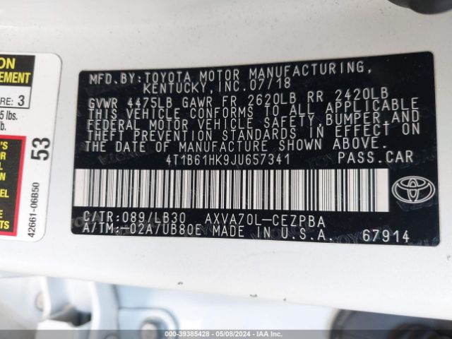 Photo 8 VIN: 4T1B61HK9JU657341 - TOYOTA CAMRY 