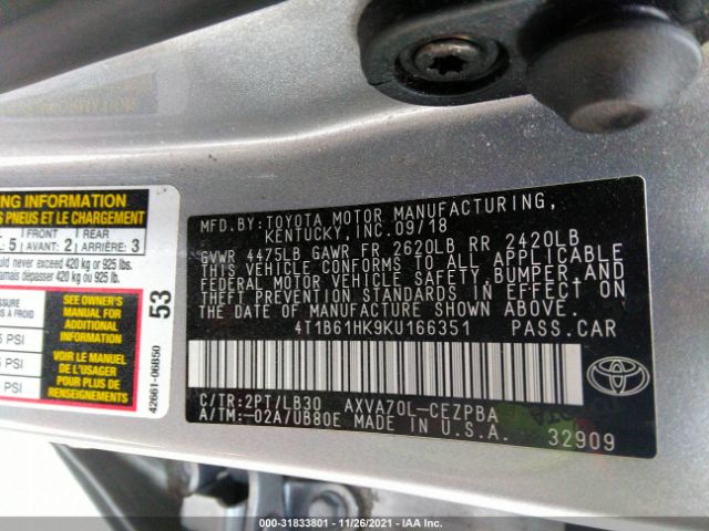 Photo 8 VIN: 4T1B61HK9KU166351 - TOYOTA CAMRY 