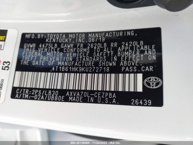 Photo 8 VIN: 4T1B61HK9KU272718 - TOYOTA CAMRY 