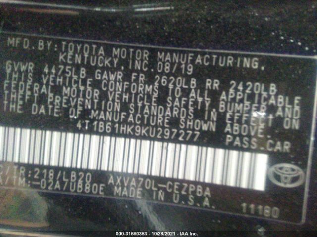 Photo 8 VIN: 4T1B61HK9KU297277 - TOYOTA CAMRY 