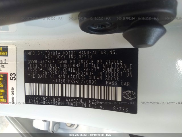 Photo 8 VIN: 4T1B61HK9KU779098 - TOYOTA CAMRY 