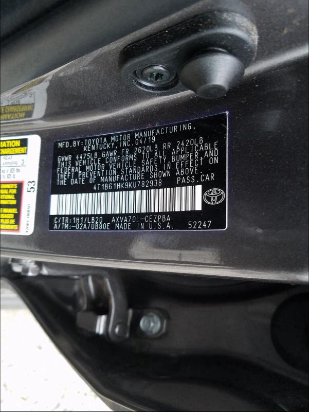 Photo 9 VIN: 4T1B61HK9KU782938 - TOYOTA CAMRY XSE 