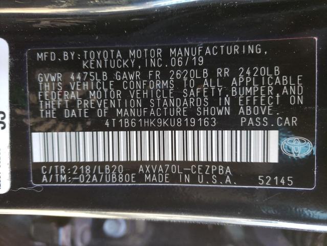 Photo 9 VIN: 4T1B61HK9KU819163 - TOYOTA CAMRY XSE 