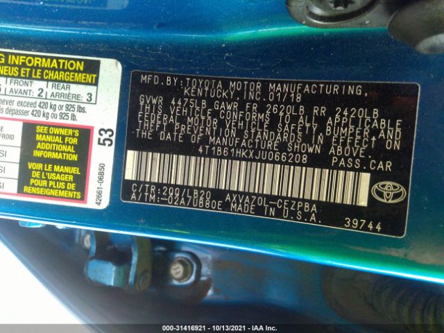 Photo 8 VIN: 4T1B61HKXJU066208 - TOYOTA CAMRY 