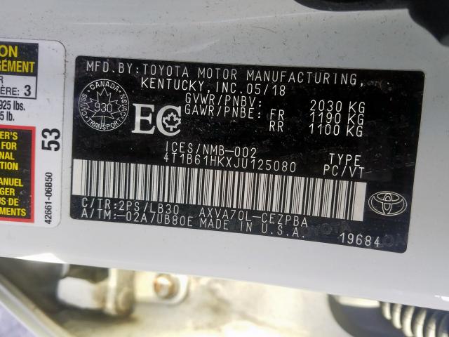 Photo 9 VIN: 4T1B61HKXJU125080 - TOYOTA CAMRY XSE 