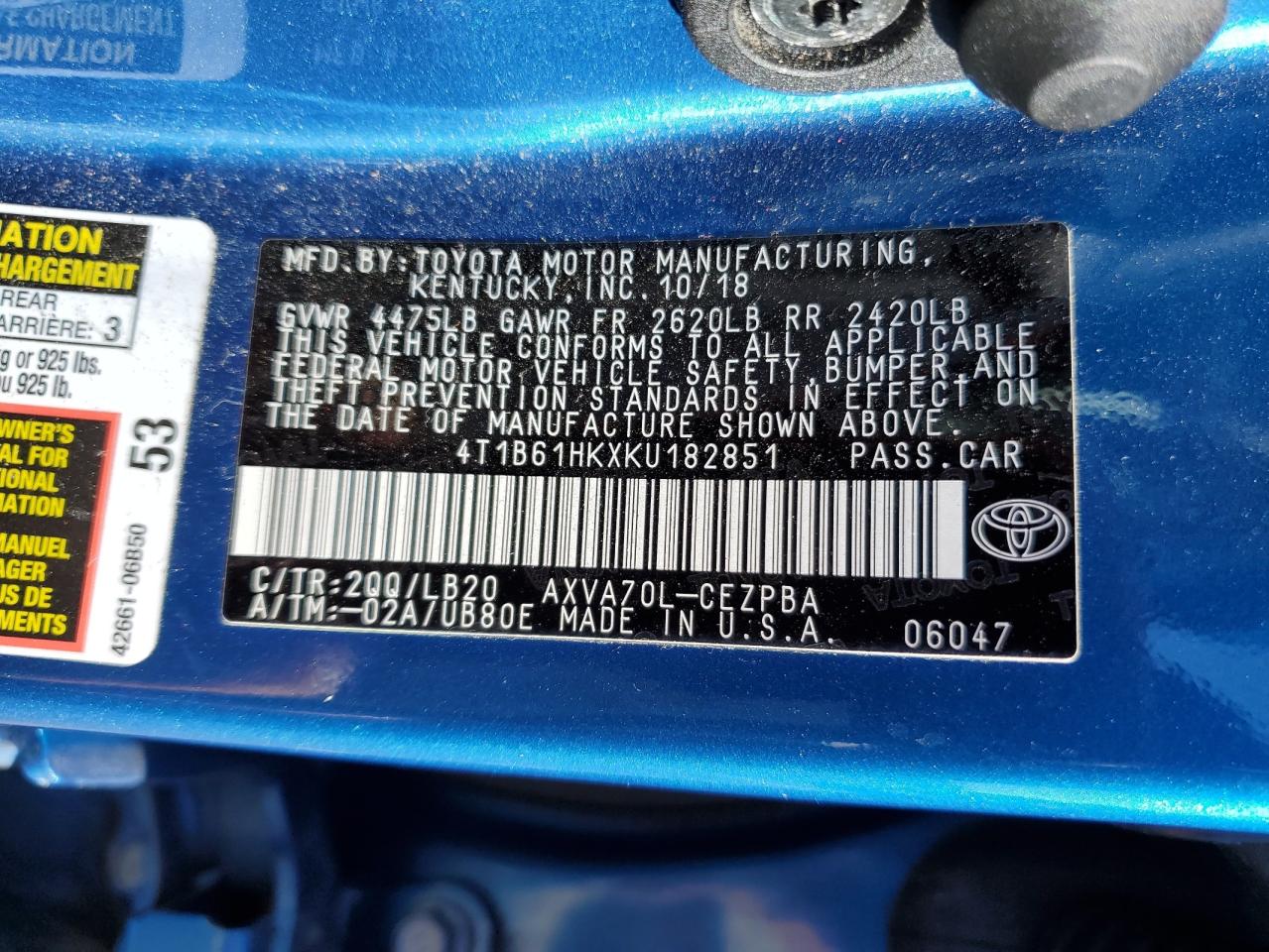 Photo 11 VIN: 4T1B61HKXKU182851 - TOYOTA CAMRY 