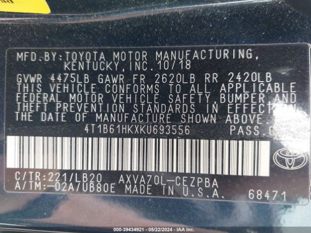 Photo 8 VIN: 4T1B61HKXKU693556 - TOYOTA CAMRY 