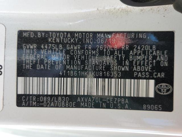 Photo 12 VIN: 4T1B61HKXKU816353 - TOYOTA CAMRY XSE 