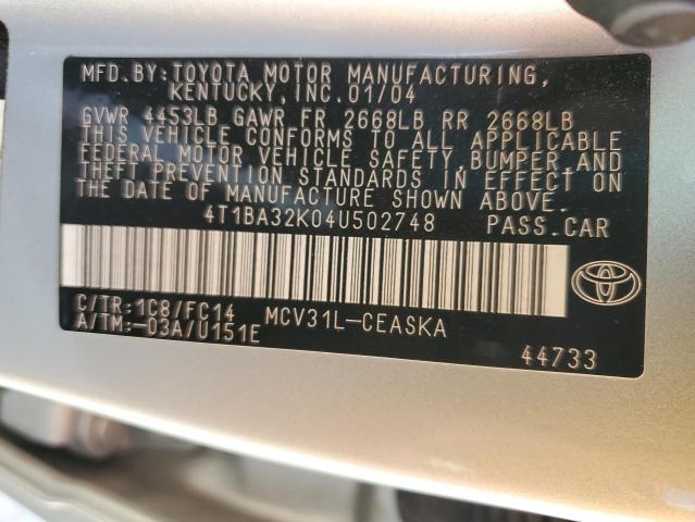 Photo 11 VIN: 4T1BA32K04U502748 - TOYOTA CAMRY SE 