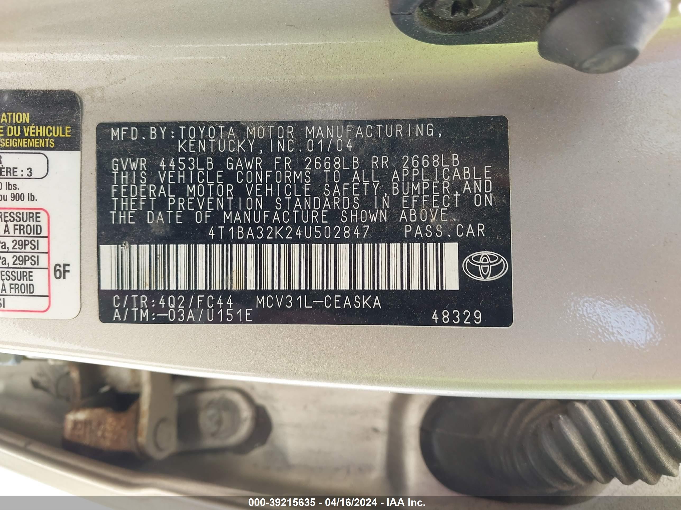 Photo 8 VIN: 4T1BA32K24U502847 - TOYOTA CAMRY 