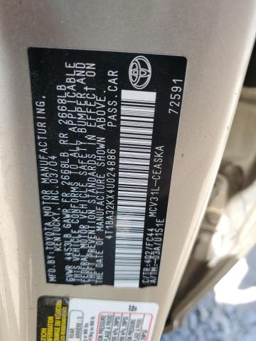 Photo 11 VIN: 4T1BA32KX4U024886 - TOYOTA CAMRY 