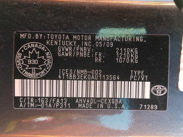 Photo 9 VIN: 4T1BB3EK0AU113564 - TOYOTA CAMRY HYBR 