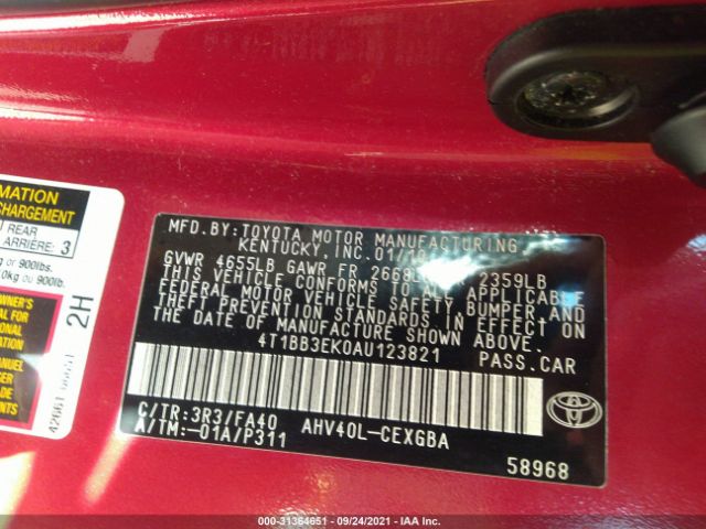 Photo 8 VIN: 4T1BB3EK0AU123821 - TOYOTA CAMRY HYBRID 