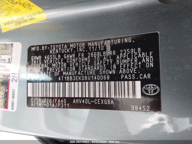 Photo 8 VIN: 4T1BB3EK0BU140068 - TOYOTA CAMRY HYBRID 