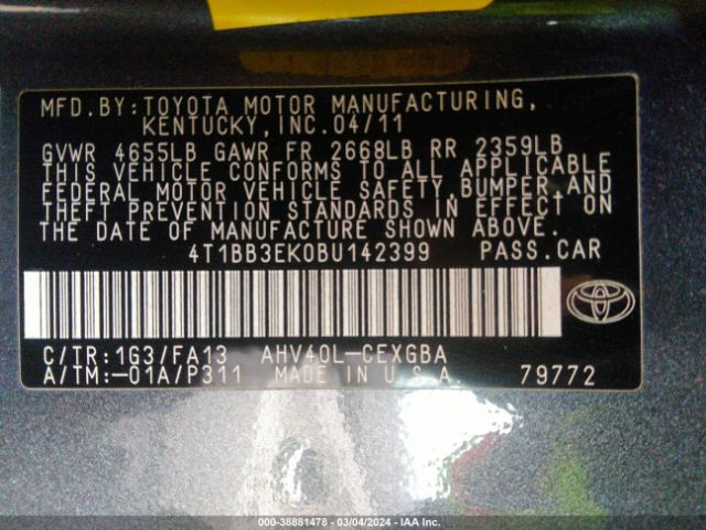 Photo 8 VIN: 4T1BB3EK0BU142399 - TOYOTA CAMRY HYBRID 