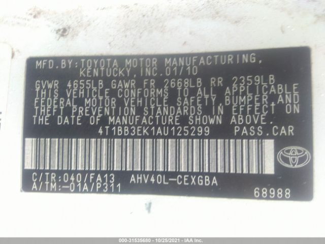 Photo 8 VIN: 4T1BB3EK1AU125299 - TOYOTA CAMRY HYBRID 