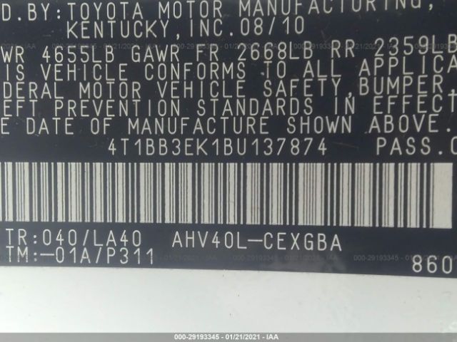 Photo 8 VIN: 4T1BB3EK1BU137874 - TOYOTA CAMRY HYBRID 