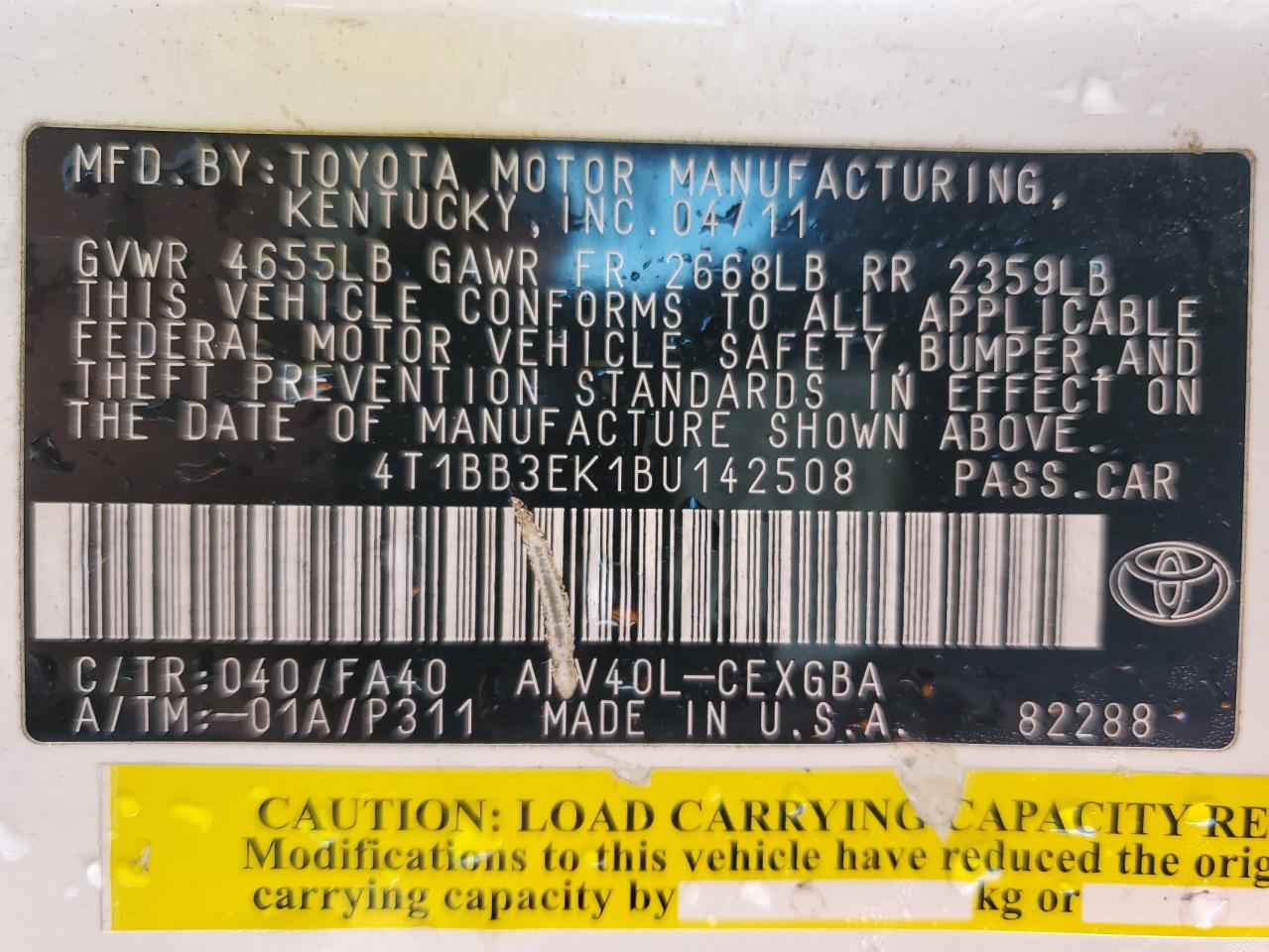 Photo 11 VIN: 4T1BB3EK1BU142508 - TOYOTA CAMRY 