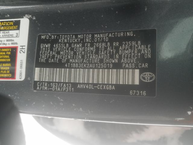 Photo 9 VIN: 4T1BB3EK2AU125019 - TOYOTA CAMRY HYBR 