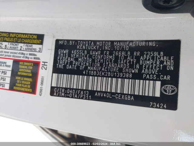 Photo 8 VIN: 4T1BB3EK2BU139388 - TOYOTA CAMRY HYBRID 