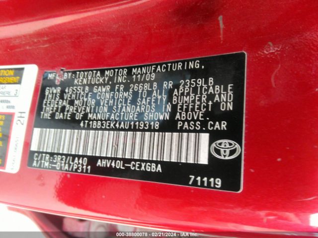 Photo 8 VIN: 4T1BB3EK4AU119318 - TOYOTA CAMRY HYBRID 