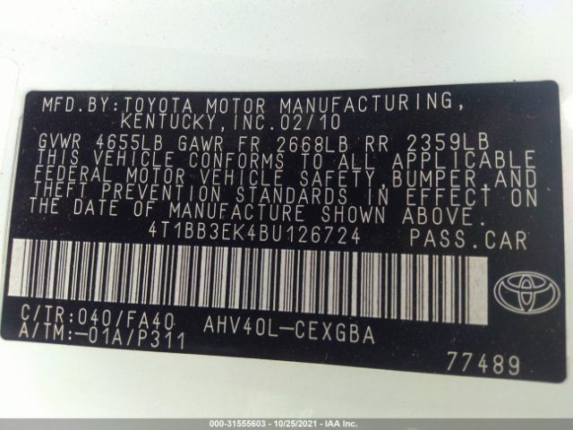 Photo 8 VIN: 4T1BB3EK4BU126724 - TOYOTA CAMRY HYBRID 